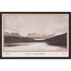 TIERRA DEL FUEGO TARJETA POSTAL DEL CAP POLONIO CON MATASELLO A BORDO DEL BARCO DE HSDG CON VISTA DE LOS CANALES Y GLACIAR PATAGONIA